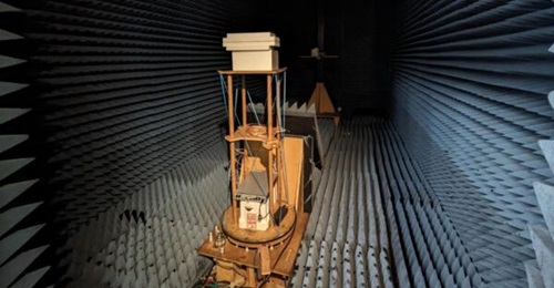 Array testing taking place within an anechoic chamber as part of a CogSat project demonstration in August 2025.