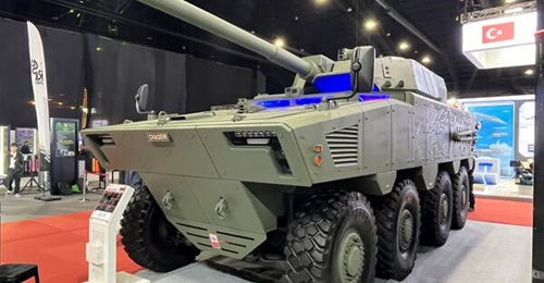 A prototype of Chaiseri's Guardian-T armoured fighting vehicle is seen displayed at the Defence & Security 2025 show in Bangkok.