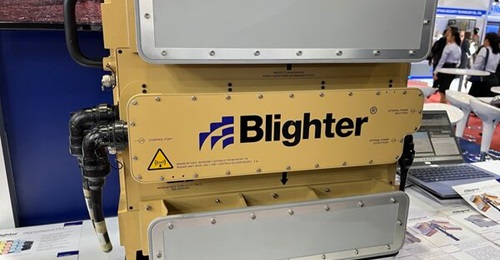 UK company Blighter Surveillance Systems has exported its B400 series ground surveillance radar - seen above displayed at the Defense & Security 2025 show in Bangkok - to several Asia-Pacific countries.