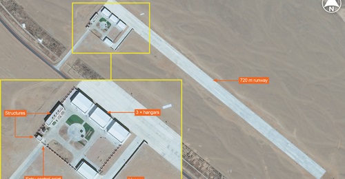 Vantor imagery showing a high-altitude test site for unmanned aerial vehicles approximately 10 km southeast of Shiquanhe in China.