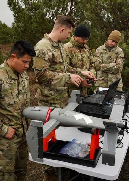 US troops and the AS3 Surveyor interceptor next to the ground control station during training in Poland on 9 November 2025.