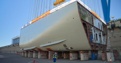 A block of the future submarine rescue ship 
        
         during the keel-laying ceremony for the ship on 27 November in Puerto Real.