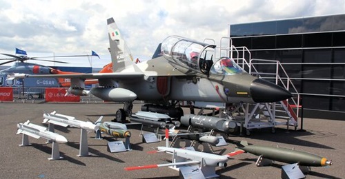 The Leonardo M-346FA with weapons was showcased at the Farnborough International Airshow 2024.