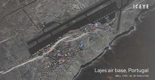 An image of Portugal's Lajes airbase in the Azores, taken by an Iceye SAR satellite, and released in December 2025.