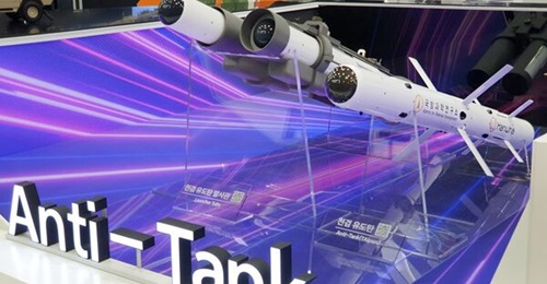 The TAipers air-launched anti-tank guided missile displayed at the DX Korea 2022 defence show.