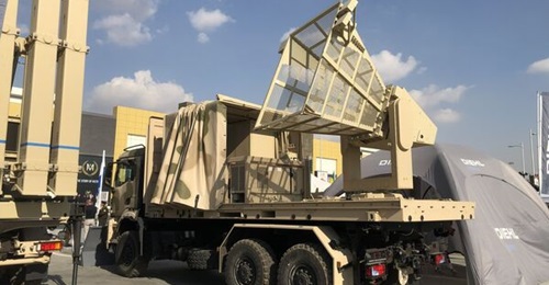 The HPEM SkyWolf emitter displayed next to an EADF IRIS-T SL launcher at EDEX.