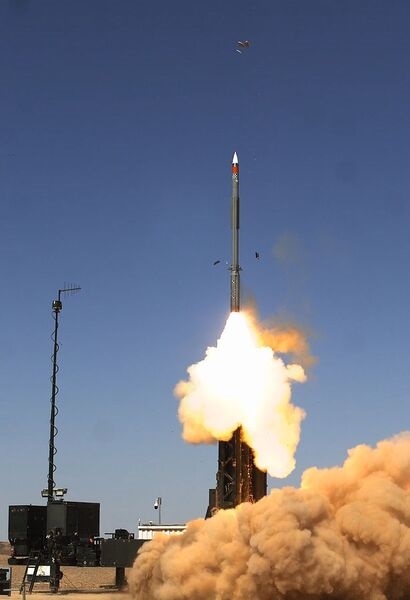 A Barak LR interceptor is shown being launched from the Barak MX launcher.