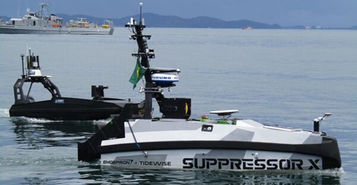 The Brazilian-made Suppressor X and VSNT-CMM USVs, both shown here, have been demonstrated during the 'ARAMUSS 2025' exercise.