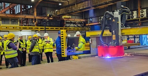 Steel-cutting for RFA 
        
        , the first of the UK's three new Fleet Solid Support ships, on 3 December 2025, at Navantia UK's Appledore shipyard in North Devon.