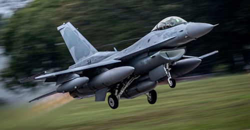A Bulgarian F-16C Block 70 Fighting Falcon departs the Greenville production facility on a pre-delivery test sortie. Lockheed Martin has completed manufacture of the initial eight of Bulgaria's 16 F-16s, and all 14 of Slovakia's F-16s.