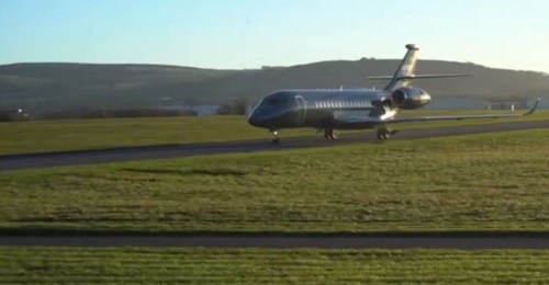 A screenshot from an Irish government video showing the arrival of the new Dassault Falcon 6X business jet into Casement Aerodrome in Dublin on 16 December.