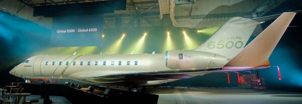 Public unveiling of the Bombardier Global 6500 at Geneva on 27 May 2018.