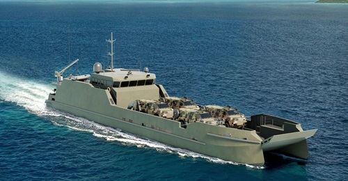 A computer-generated visualisation of the landing craft medium (LCM) vessel that Austal is building for the Australian Army.