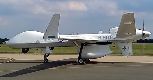 Seen featuring its disctinctive underfuselage fairing for the Leonardo Seaspray 7500 surface search radar, the SeaGuardian has been approved for procurement by the German Navy.