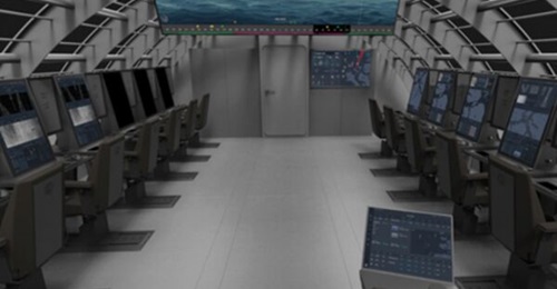 Illustrative image of a fully integrated combat information centre provided by kta Naval Systems.