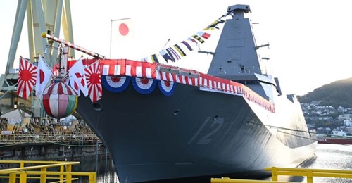 Japan's final Mogami-class frigate, seen here at its launch ceremony on 22 December 2025.