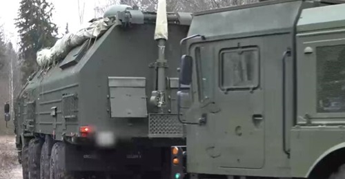A still image from a video released by the Russian MoD on 30 December 2025, purportedly showing the deployment of an Oreshnik IRBM system at an undisclosed location in Belarus.