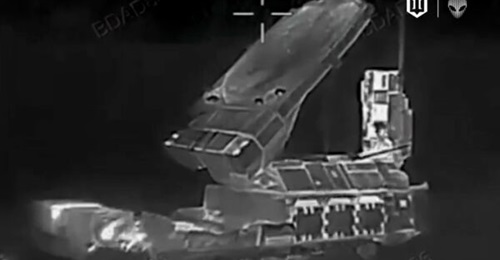 Still of a video purporting to show a Russian 9S32M missile guidance radar just before being struck by a UAV, shared by Ukraine's MoD on 6 January 2026.
