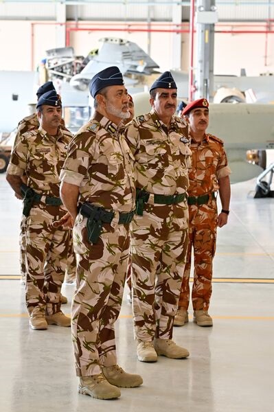 A photograph released on 7 January 2026 shows a UAV behind Sultan Haitham bin Tariq (centre) during a visit to Al-Musannah Air Base.
