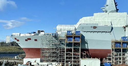 The first two Type 26 frigates (HMS 
        
        is pictured here) were consolidated on a hard-standing open to the elements.