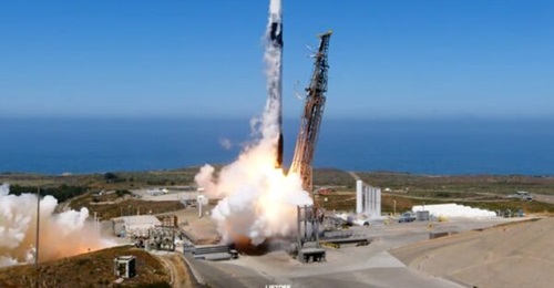 A still from a video showing SpaceX's Falcon 9 launch on 16 August 2024, with Sweden's Gna-3 satellite onboard.