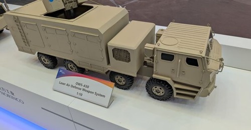 A 1:10 model of Norinco's OW5-A50 LDEW system displayed at DIMDEX 2026.
