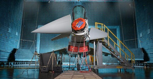An ECRS Mk 2 radar fitted to a Typhoon testbed ahead of flight trials. The RAF is to equip 40 of its latest aircraft with the AESA radar from about 2030.