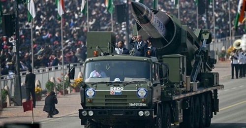 India's LR-AShM is pictured during the country's 77th Republic Day parade at Kartavya Path in New Delhi on 26 January.