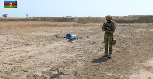 A still from a video released on 10 June 2024 shows a soldier operating an STM Kargu loitering munition during Exercise 'Caucasian Eagle 2024' in Azerbaijan.