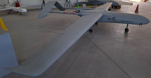 The Albatroz tactical UAV fitted out with a combustion engine, seen here at Stella's plant in March 2025.
