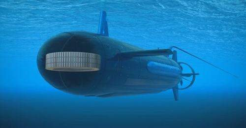 GhostFin is a modular sonar suite intended to provide search capabilities for medium, large, and extra-large UUVs. The vehicle depicted here is configured with bow, flank, and towed array sensors.