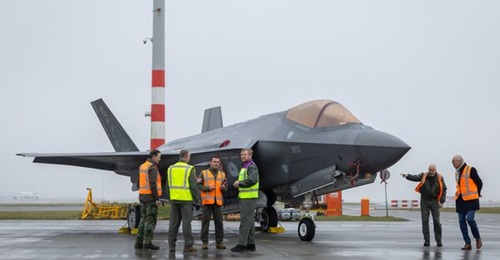 One of four F-35As, plus a KC-30M, which were dispersed to Schiphol Airport for an Agile Combat Employment exercise. The event was attended by King Willem-Alexander, seen in the centre of the picture.
