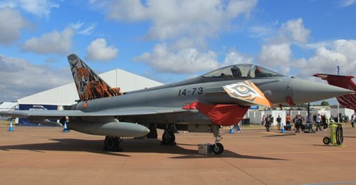 A Spanish Air and Space Force Eurofighter Typhoon at RIAT 2025. The wider international fleet has now surpassed one million flight hours.