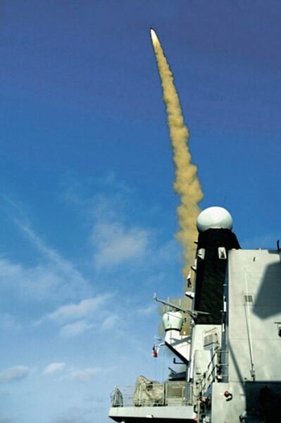 An Aster 30 missile being launched from Type 45 destroyer HMS 
        
        .
