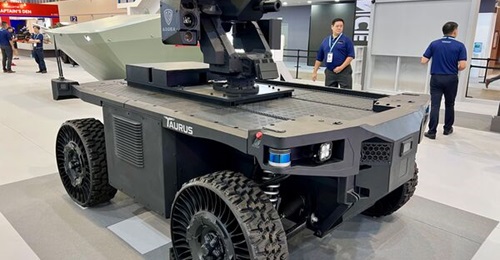 The Taurus UGV, seen here with an Adder remote weapon station, at Singapore Airshow 2026.