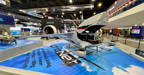 The DrN-600 unmanned aircraft system for medium-lift cargo delivery seen here at the Singapore Airshow 2026.