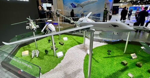 A model of the WL-X UCAV on display at Singapore Airshow 2026.