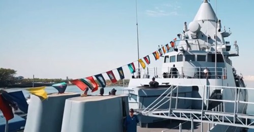 The first Al Dorra (Falaj 3) class corvette for the Kuwait Naval Force, Al Noukhitha (P 6202), seen on a ship lift at what Edge Group called its “launch” on 3 February 2026.