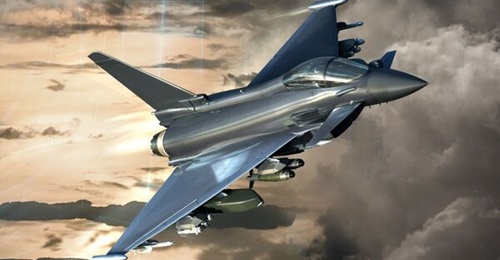 An artist's impression of the Eurofighter combat aircraft fitted with the Aerodynamic Modification Kit that is designed to speed up the integration of new weapons at the same time as enhancing manoeuvrability.