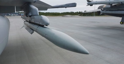 A Meteor missile aboard a Swedish Gripen combat aircraft. Partner supplier Indra has developed an improved datalink for the BVRAAM designed to increase its lethality.
