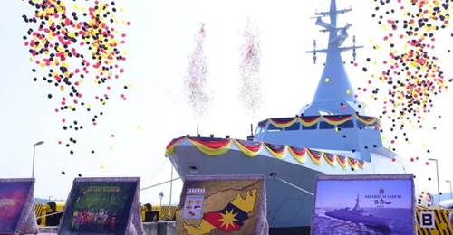 Malaysia's third LCS, the future KD 
        
        , seen here at its launch ceremony.