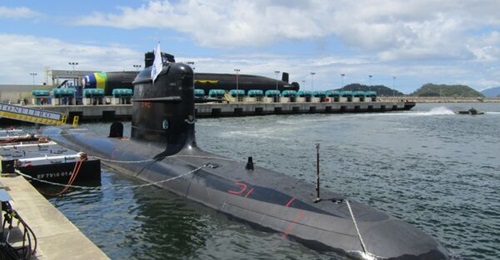 Brazil's PROSUB submarine development programme includes the construction of five submarines, a shipyard, and a naval base. Pictured here is the 
        
         (S42), Brazil's third Riachuelo-class submarine.