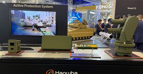 Hanwha Systems displays its active protection system (APS) at WDS 2026.