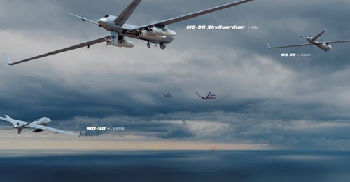 An artist's impression of the GA-ASI MQ-9B SkyGuardian/SeaGuardian MALE UAV carrying long-range stand-off weaponry.