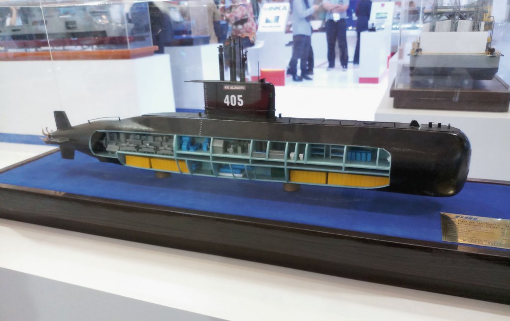 A model of an Indonesian Type 209/1400 submarine on display at Indo Defence 2018. (IHS Markit/Ridzwan Rahmat)