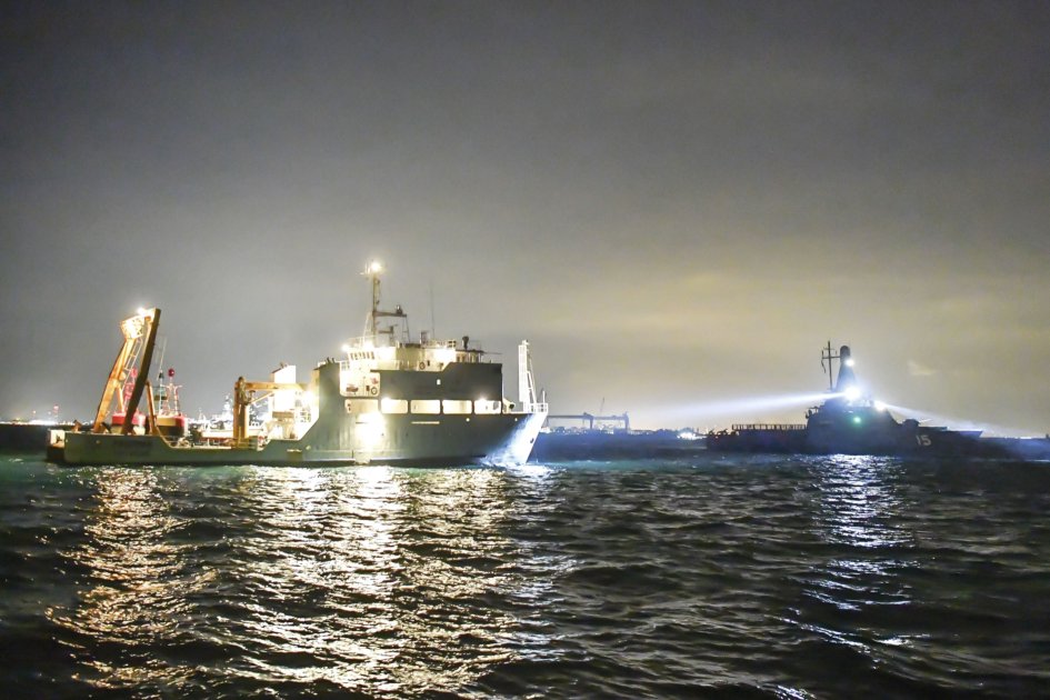 
        The Republic of Singapore Navy's first-of-class Littoral Mission Vessel, RSS
        Independence
        (right), keeping an eye on Malaysian Marine Department ship MV
        Pedoman
        , off Tuas.
       (Singapore Ministry of Defence)