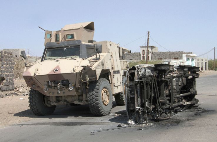 A Nimr N35 is seen in the Yemeni coastal town of Al-Mukha soon after it was captured in February 2017. (Saleh al-Obeidi /AFP/Getty Images)