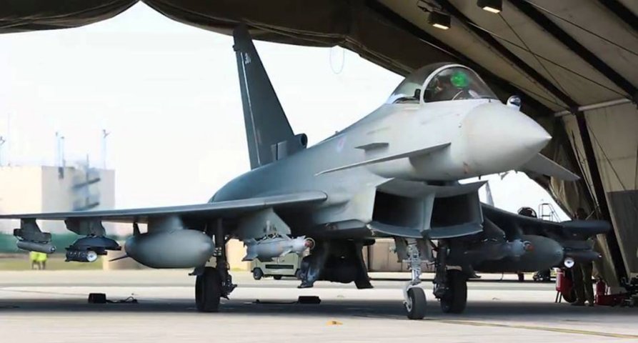 An RAF Typhoon flew its first sortie carrying Brimstone 2 during Operation ‘Shader’ on 30 January 2019. (Crown copyright)