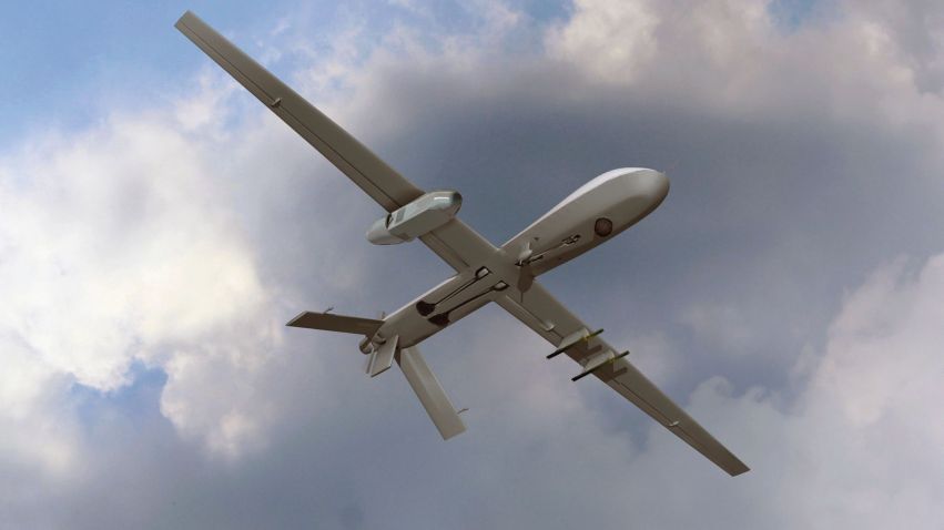 Artist rendering of the Silent CROW podded system mounted on a Gray Eagle UAS. (Lockheed Martin)