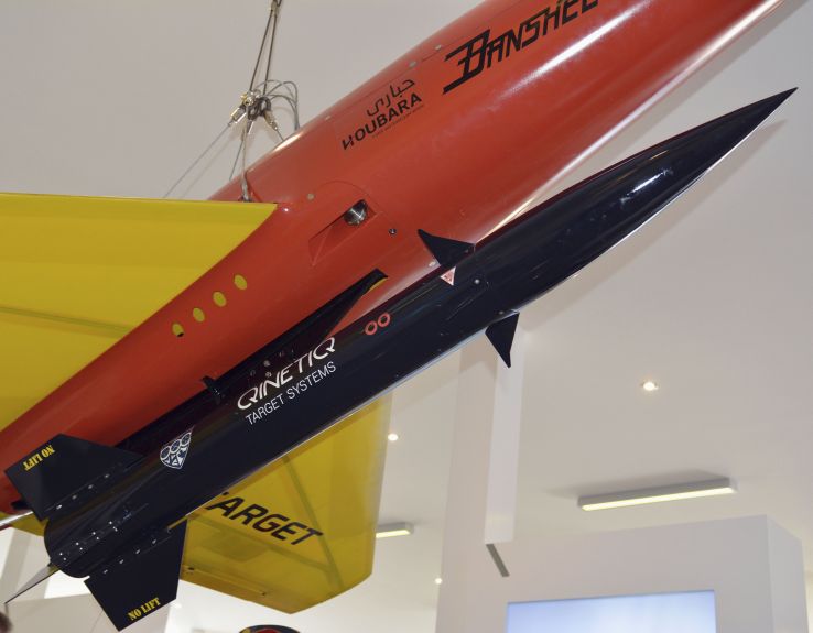 QinetiQ's Rattler supersonic target system mounted on a Banshee target drone. (IHS Markit/Patrick Allen)